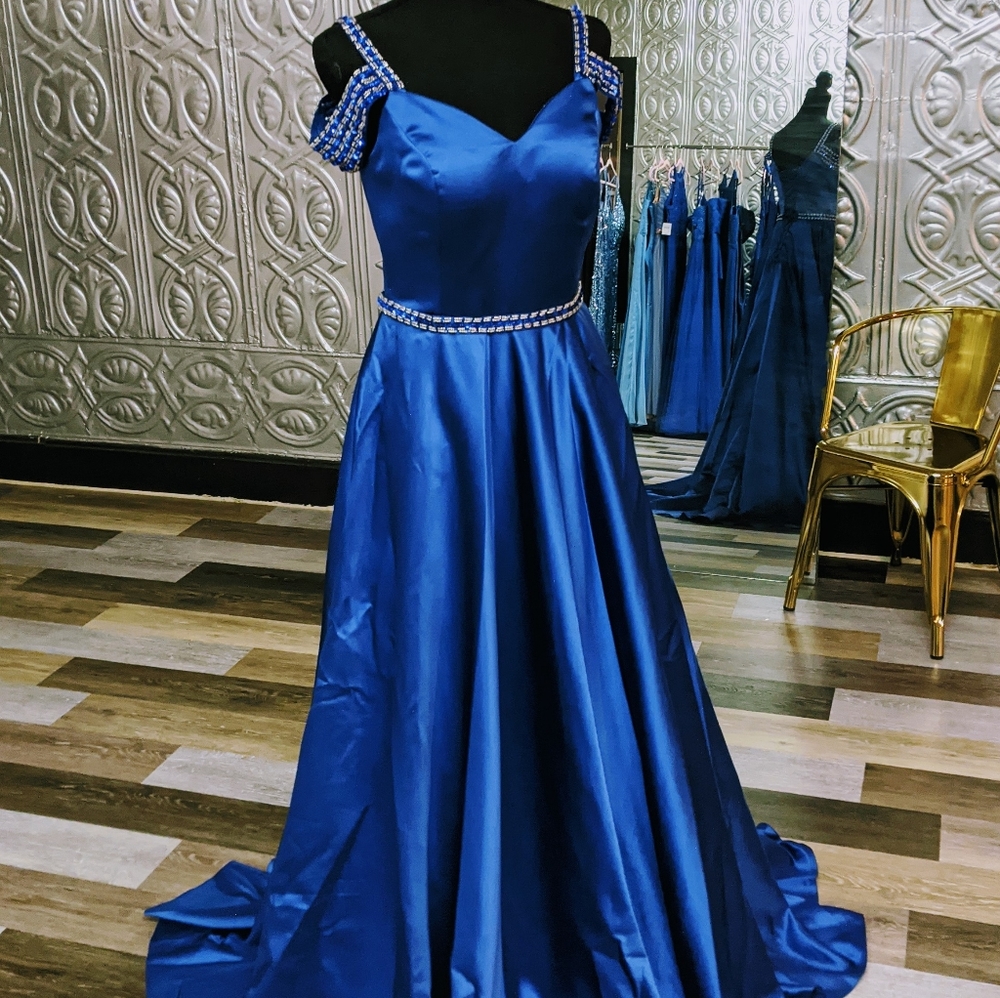 NWOT Royal Blue Corset Gown w/ Beading